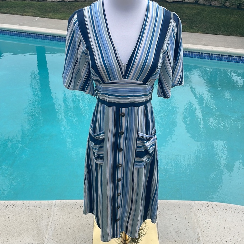 Anthropologie’s Moon River Blue and White Stripped Dress | Size Small